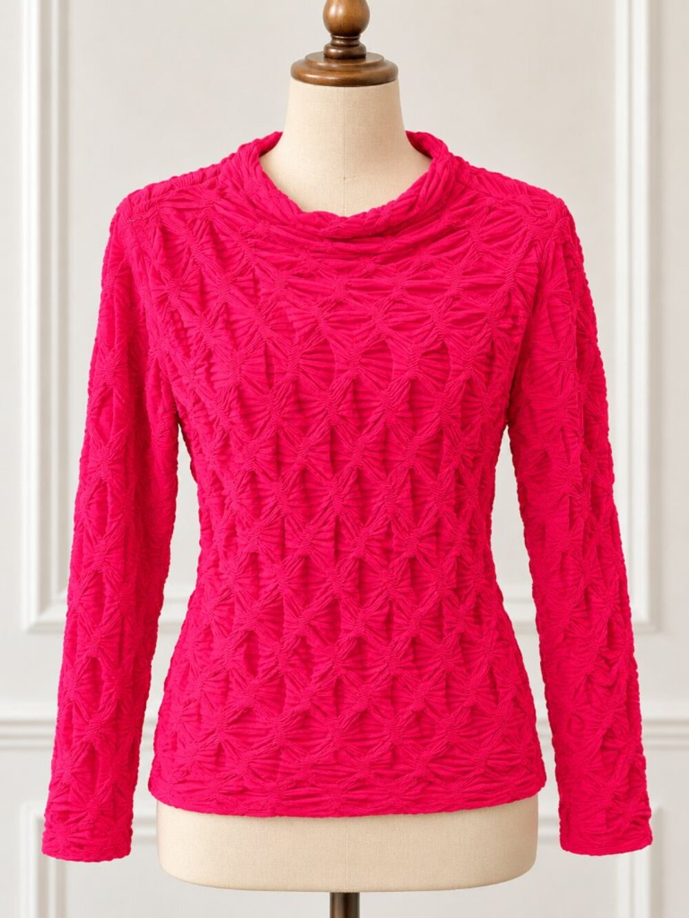 Maeve Anthropologie Fuchsia Ruched Textured Cowl Neck Top Pink Size L
